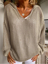 Load image into Gallery viewer, Openwork Hooded Long Sleeve Sweater