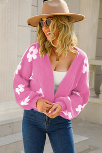 New Arrival - Floral Open Front Fuzzy Cardigan