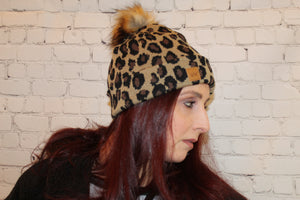 Tan leopard knit hat