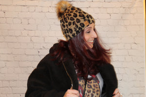 Tan leopard knit hat