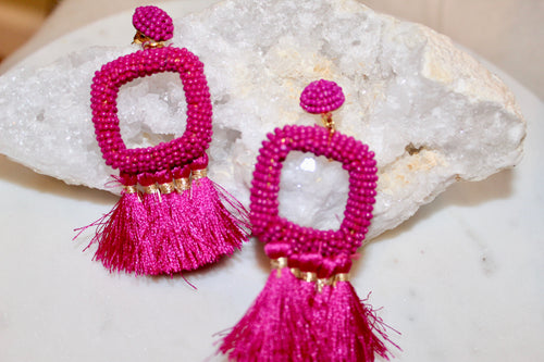 Hot Pink tassel earring