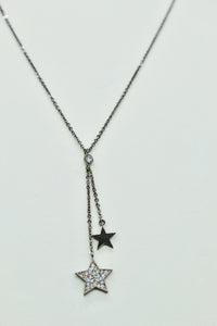 Hematite colored chain necklace with CZ pave star & solid star charm