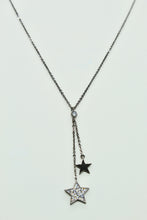 Load image into Gallery viewer, Hematite colored chain necklace with CZ pave star &amp; solid star charm