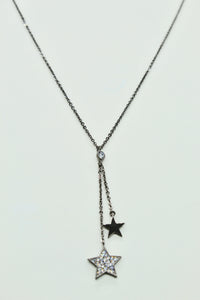 Hematite colored chain necklace with CZ pave star & solid star charm