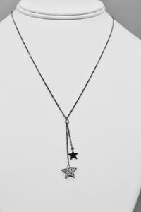 Hematite colored chain necklace with CZ pave star & solid star charm