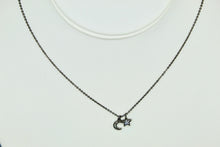 Load image into Gallery viewer, Hematite colored chain necklace w/pave CZ moon and solid star charms