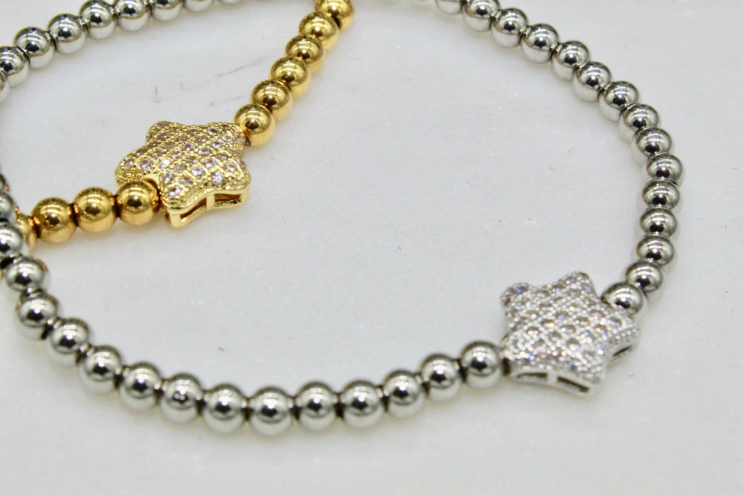 CZ Star bead stretch bracelet