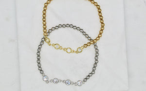 Stainless steel bead stretch bracelet with CZ detail