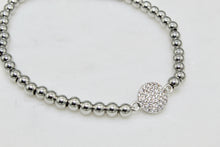 Load image into Gallery viewer, Silver stainless steel bead bracelet with cz pave circle