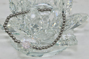 Silver stainless steel bead bracelet with cz pave circle