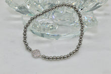 Load image into Gallery viewer, Silver stainless steel bead bracelet with cz pave circle