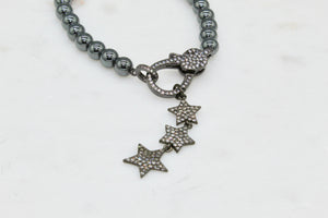 Hematite triple CZ star drop pendant