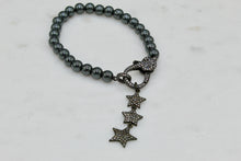 Load image into Gallery viewer, Hematite triple CZ star drop pendant