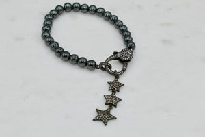 Hematite triple CZ star drop pendant