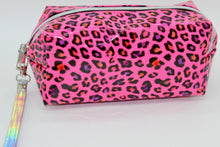 Load image into Gallery viewer, Fuchsia leopard makeup bag w/wrist strap