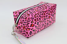 Load image into Gallery viewer, Fuchsia leopard makeup bag w/wrist strap