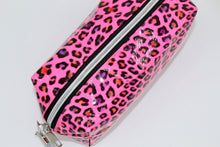 Load image into Gallery viewer, Fuchsia leopard makeup bag w/wrist strap