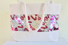 Load image into Gallery viewer, Heart/Love sequin beach bag