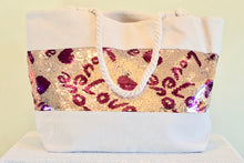 Load image into Gallery viewer, Heart/Love sequin beach bag