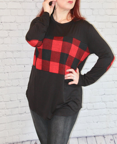 Plus Size - Buffalo Plaid top with elbow patch