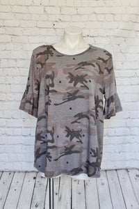 Camo Print Ruffle Short Sleeve top