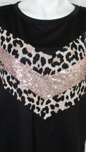 Load image into Gallery viewer, Black short sleeve with leopard &amp; rose sequin chevron detail
