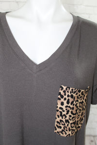 Short Sleeve Leopard Pocket Top Plus Size