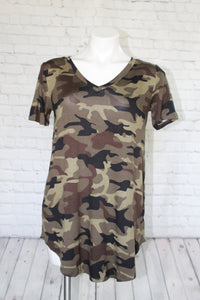 Olive Camo Short Sleeve V-Neck top