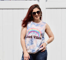 Load image into Gallery viewer, Tie dye tank top with &quot;Good Vibes&quot; graphic