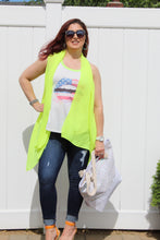 Load image into Gallery viewer, American flag lip graphic T top with neon trim