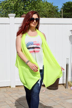 Load image into Gallery viewer, American flag lip graphic T top with neon trim
