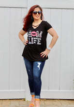 Load image into Gallery viewer, &quot;MOM LIFE&quot; black &amp; pink leopard top