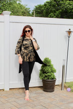 Load image into Gallery viewer, Camo print round neck, flounced 3/4 sleeve with ruffled hem