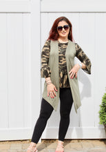 Load image into Gallery viewer, Camo print round neck, flounced 3/4 sleeve with ruffled hem