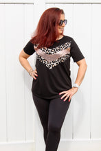Load image into Gallery viewer, Black short sleeve with leopard &amp; rose sequin chevron detail