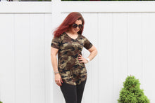 Load image into Gallery viewer, Olive Camo Short Sleeve V-Neck top