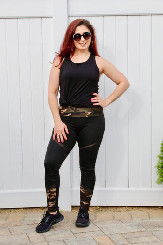 High waist yoga legging with Olive Camo waist band