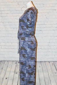 Short Sleeve Camouflage Jumpsuit with Elastic Waist