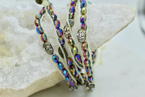 Skull leather wrap string beaded bracelet