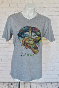 "Let it Be" V Neck Graphic T Lip Shirt