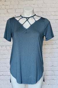 Front cage short sleeve top