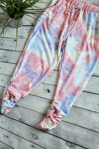 Tie Dye Jogger Pants with elastic waist/ruched bottom w/pockets