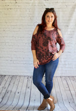 Load image into Gallery viewer, Tie Dye Cold Shoulder top (Olive Green or Burgundy)