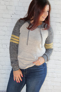 Brushed Hacci Hoodie with Color Block Stripe Detail