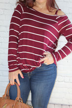 Load image into Gallery viewer, Striped One Shoulder Long Sleeve Top with Side Knot