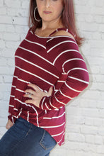 Load image into Gallery viewer, Striped One Shoulder Long Sleeve Top with Side Knot