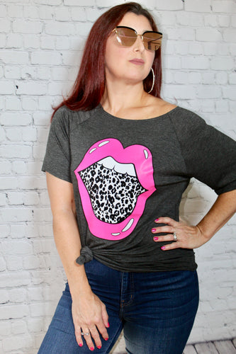 Pink Lip Graphic Tee Loose Fit Top