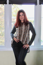 Load image into Gallery viewer, Round Neck Snakeskin Top with Raglan Sleeve &amp; Elbow Patch