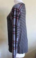 Load image into Gallery viewer, Striped Top with Plaid Sleeves with Elbow Patch