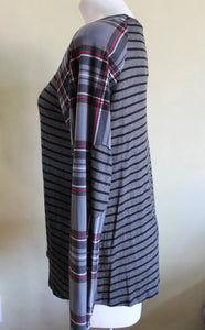 Striped Top with Plaid Sleeves with Elbow Patch